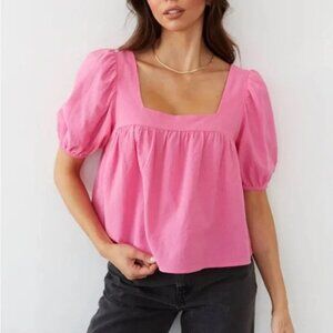 NWT Day + Moon Pink Baby Doll Crop Top Blouse Size Large